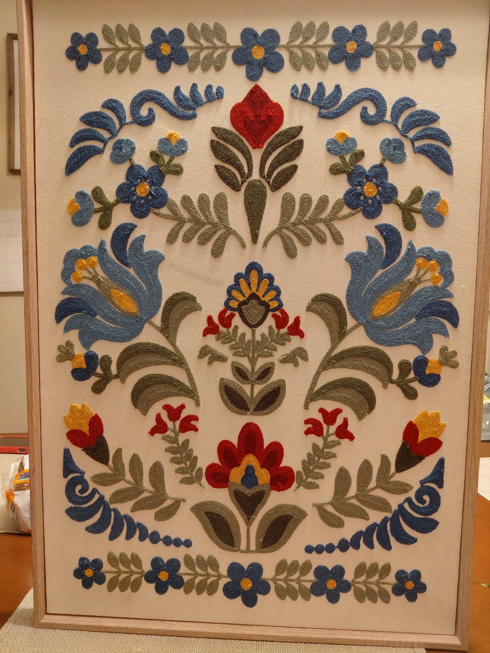 Handcrafted Folk Floral Wall Art - Blue, Red, Green, Yellow